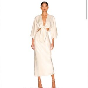SHONA JOY - La Lune Tie Front Bias Satin Midi Dress in Cream